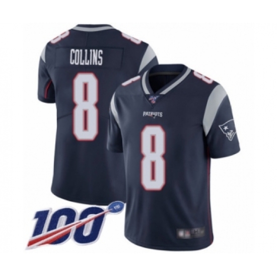 Men's New England Patriots 8 Jamie Collins Navy Blue Team Color Vapor Untouchable Limited Player 100th Season Football Jersey