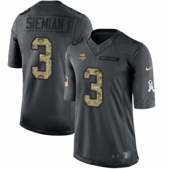 Men's Nike Minnesota Vikings 3 Trevor Siemian Limited Black 2016 Salute to Service NFL Jersey