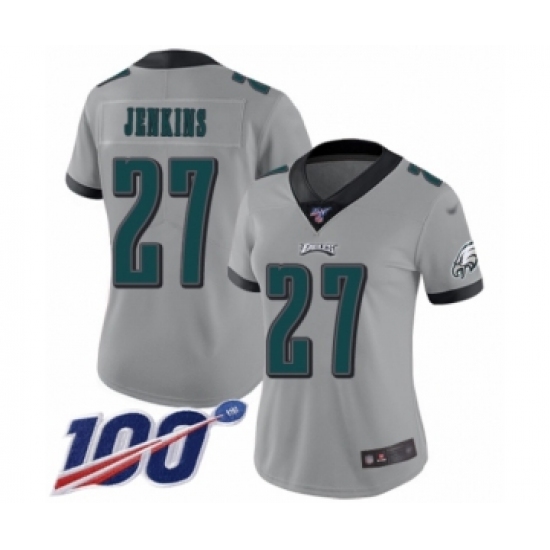 Women's Philadelphia Eagles 27 Malcolm Jenkins Limited Silver Inverted Legend 100th Season Football Jersey