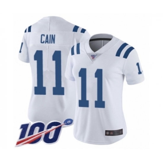 Women's Indianapolis Colts 11 Deon Cain White Vapor Untouchable Limited Player 100th Season Football Jersey