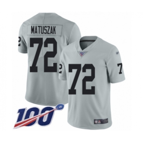 Men's Oakland Raiders 72 John Matuszak Limited Silver Inverted Legend 100th Season Football Jersey