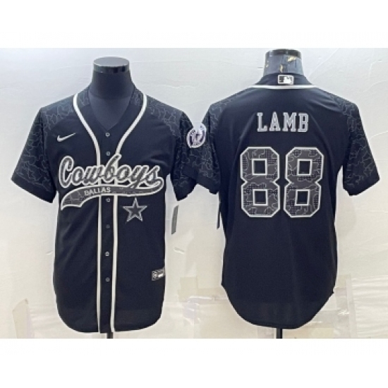 Men's Dallas Cowboys 88 CeeDee Lamb Black Reflective With Patch Cool Base Stitched Baseball Jersey