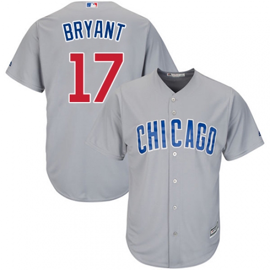 Men's Majestic Chicago Cubs 17 Kris Bryant Replica Grey Road Cool Base MLB Jersey