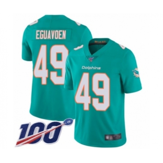 Men's Miami Dolphins 49 Sam Eguavoen Aqua Green Team Color Vapor Untouchable Limited Player 100th Season Football Jersey