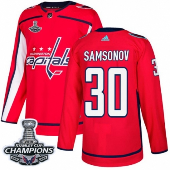 Youth Adidas Washington Capitals 30 Ilya Samsonov Authentic Red Home 2018 Stanley Cup Final Champions NHL Jersey