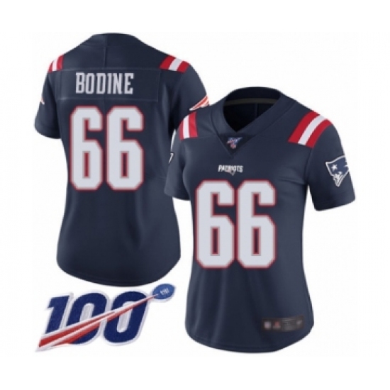 Women's New England Patriots 66 Russell Bodine Limited Navy Blue Rush Vapor Untouchable 100th Season Football Jersey