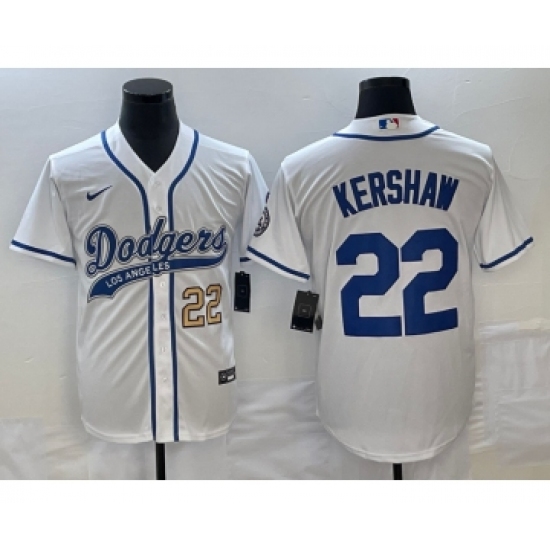 Men's Los Angeles Dodgers 22 Clayton Kershaw Number White Cool Base Stitched Baseball Jersey