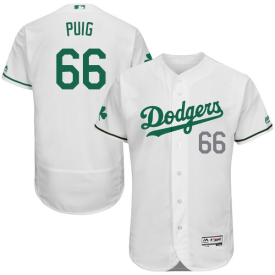 Men's Majestic Los Angeles Dodgers 66 Yasiel Puig White Celtic Flexbase Authentic Collection MLB Jersey