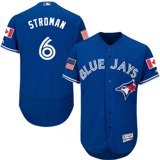 Men's Majestic Toronto Blue Jays 6 Marcus Stroman Authentic Royal Blue Fashion Stars & Stripes Flex Base MLB Jersey