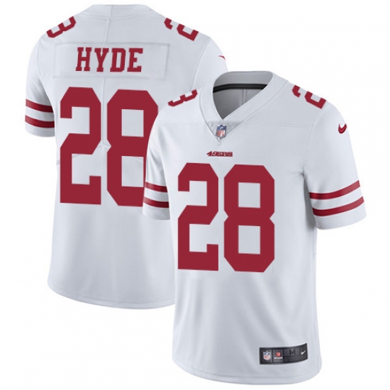 Youth Nike San Francisco 49ers 28 Carlos Hyde White Vapor Untouchable Limited Player NFL Jersey