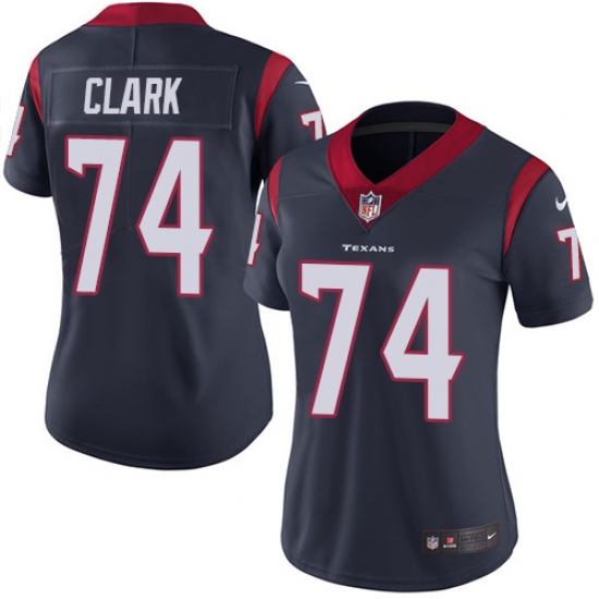 Women's Nike Houston Texans 74 Chris Clark Elite Navy Blue Team Color NFL Jersey