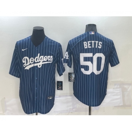 Men's Los Angeles Dodgers 50 Mookie Betts Navy Blue Pinstripe Stitched MLB Cool Base Nike Jersey