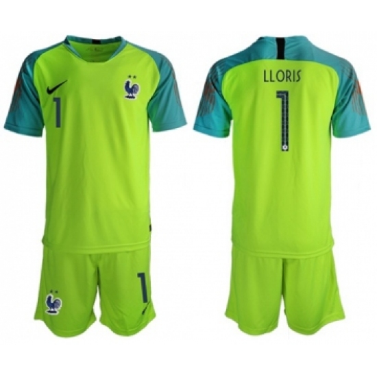 France 1 LLORIS Shiny Green Goalkeeper Soccer Country Jersey