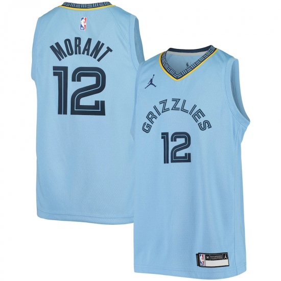 Youth Memphis Grizzlies 12 Ja Morant Jordan Brand Light Blue 2020-21 Swingman Player Jersey
