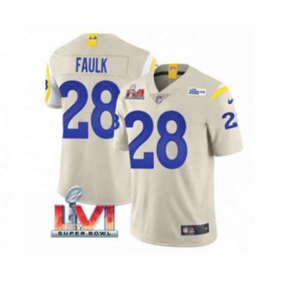 Men's Los Angeles Rams 28 Marshall Faulk Bone 2022 Super Bowl LVI Vapor Limited Stitched Jersey