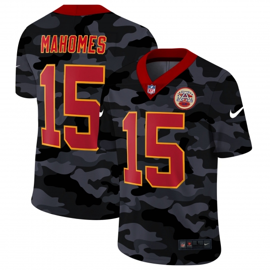 Men's Kansas City Chiefs 15 Patrick Mahomes Camo Red Font 2020 Nike Limited Jersey