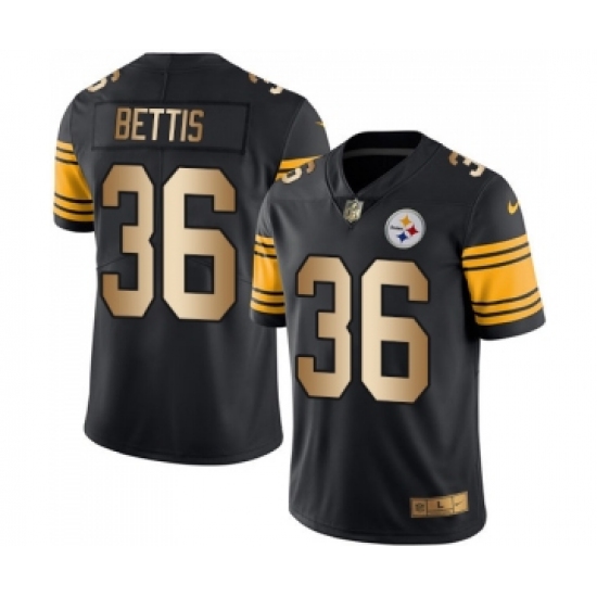 Men's Pittsburgh Steelers 36 Jerome Bettis Limited Black Gold Rush Vapor Untouchable Football Jersey