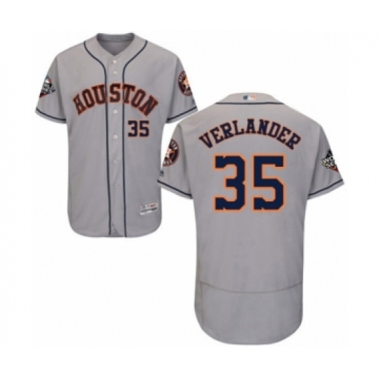 Men's Houston Astros 35 Justin Verlander Grey Road Flex Base Authentic Collection 2019 World Series Bound Baseball Jersey