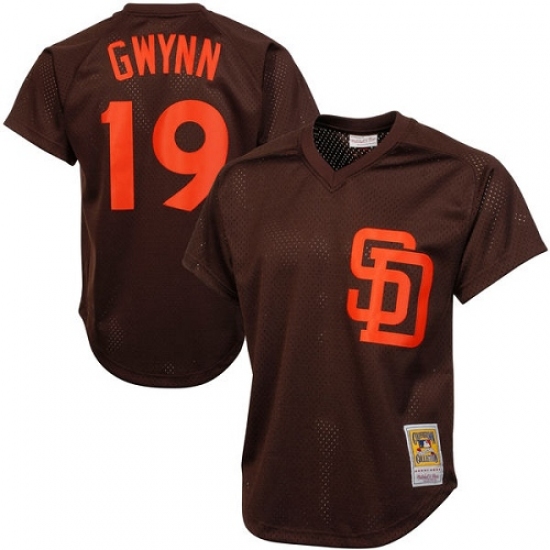 Men's Mitchell and Ness 1985 San Diego Padres 19 Tony Gwynn Replica Brown Throwback MLB Jersey