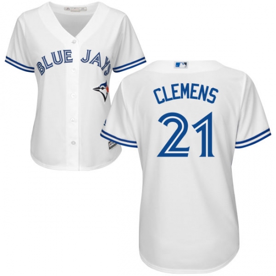 Women's Majestic Toronto Blue Jays 21 Roger Clemens Authentic White Home MLB Jersey