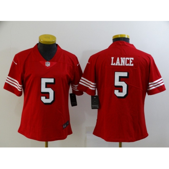 Women's San Francisco 49ers 5 Trey Lance Limited Red Rush Vapor Untouchable Football Jerseys