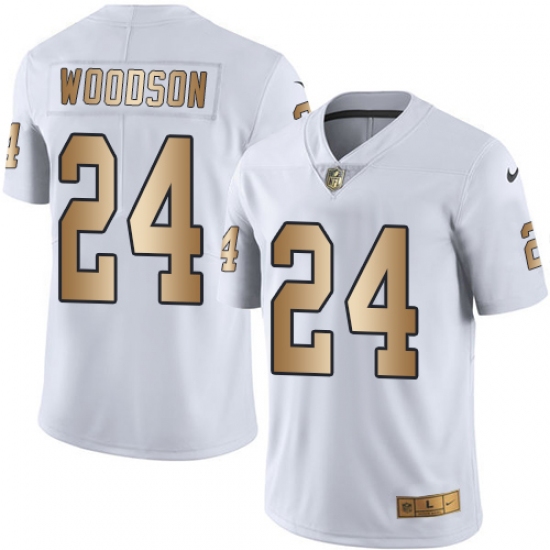 Men's Nike Oakland Raiders 24 Charles Woodson Limited White/Gold Rush NFL Jersey