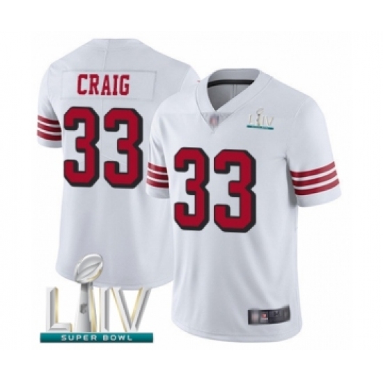 Youth San Francisco 49ers 33 Roger Craig Limited White Rush Vapor Untouchable Super Bowl LIV Bound Football Jersey