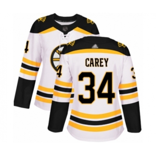 Women's Boston Bruins 34 Paul Carey Authentic White Away Hockey Jersey
