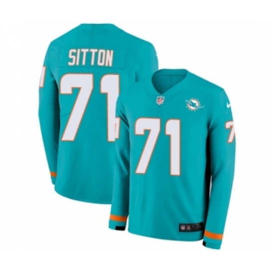 Men's Nike Miami Dolphins 71 Josh Sitton Limited Aqua Therma Long Sleeve NFL Jersey