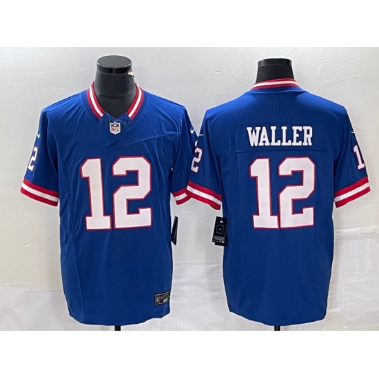 Men's Nike New York Giants 12 Darren Waller Blue 2023 F.U.S.E. Stitched Football Jerseys