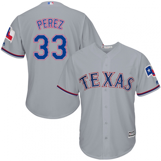Men's Majestic Texas Rangers 33 Martin Perez Replica Grey Road Cool Base MLB Jersey