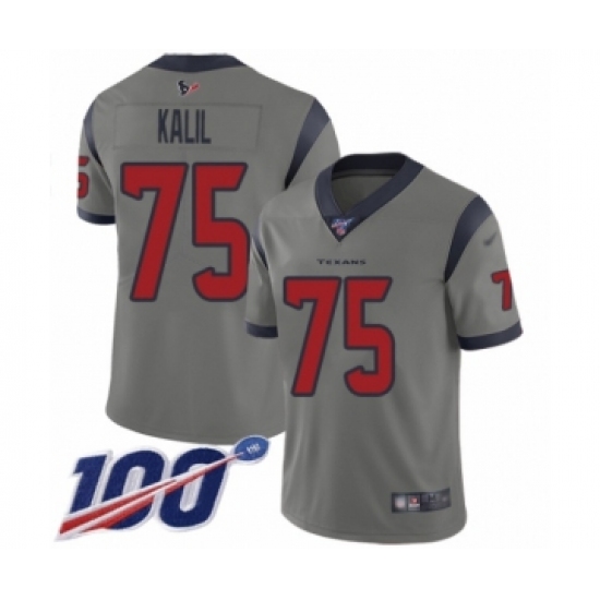 Youth Houston Texans 75 Matt Kalil Limited Gray Inverted Legend 100th Season Football Jersey