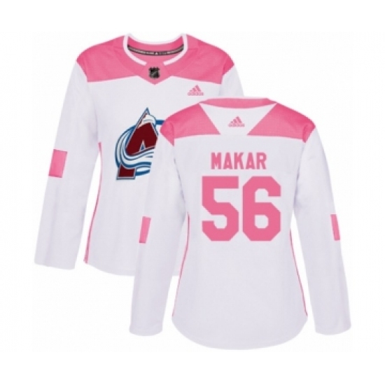 Women's Adidas Colorado Avalanche 56 Cale Makar Authentic White Pink Fashion NHL Jersey