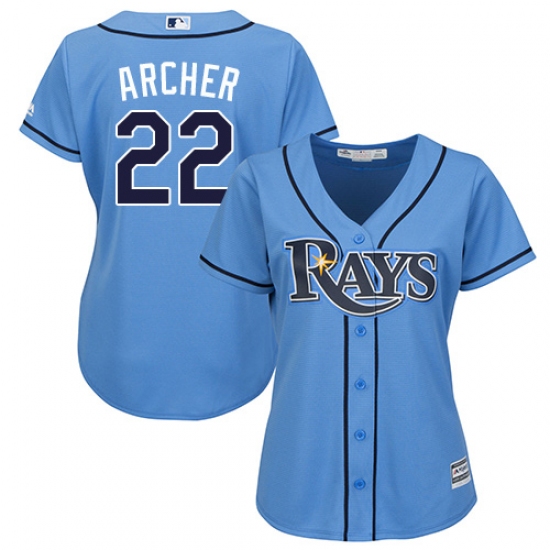 Women's Majestic Tampa Bay Rays 22 Chris Archer Authentic Light Blue Alternate 2 Cool Base MLB Jersey