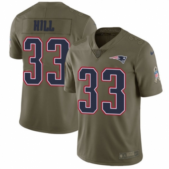 Men's Nike New England Patriots 33 Jeremy Hill Limited Olive 2017 Salute to Service NFL Jersey