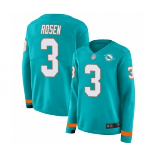 Women's Miami Dolphins 3 Josh Rosen Limited Aqua Therma Long Sleeve Football Jersey