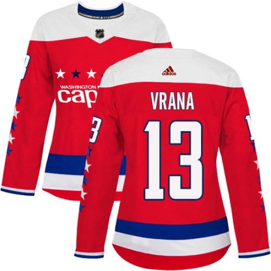 Women's Adidas Washington Capitals 13 Jakub Vrana Authentic Red Alternate NHL Jersey