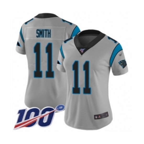 Women's Carolina Panthers 11 Torrey Smith Silver Inverted Legend Limited 100th Season Football Jersey