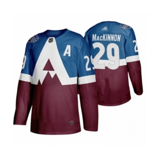 Men's Colorado Avalanche 29 Nathan MacKinnon Authentic Burgundy Blue 2020 Stadium Series Hockey Jersey