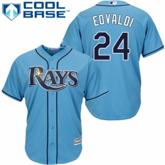 Youth Majestic Tampa Bay Rays 24 Nathan Eovaldi Authentic Light Blue Alternate 2 Cool Base MLB Jersey
