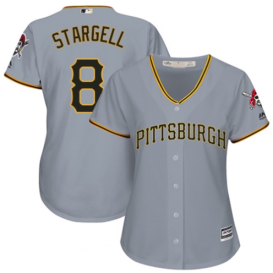 Women's Majestic Pittsburgh Pirates 8 Willie Stargell Replica Grey Road Cool Base MLB Jersey