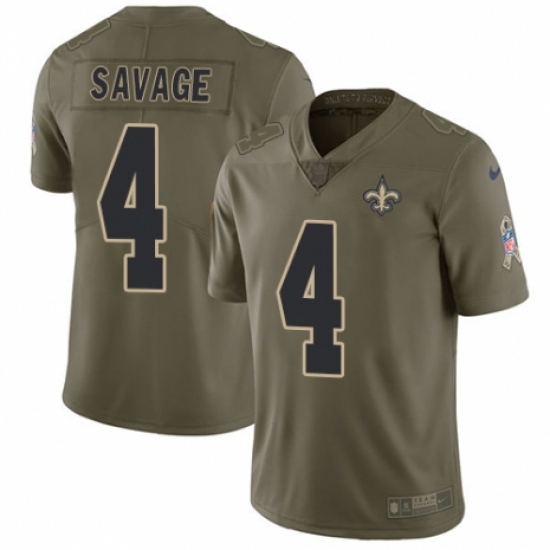Men's Nike New Orleans Saints 4 Tom Savage Limited Olive 2017 Salute to Service NFL Jersey