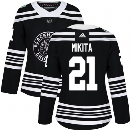 Women's Adidas Chicago Blackhawks 21 Stan Mikita Authentic Black 2019 Winter Classic NHL Jersey