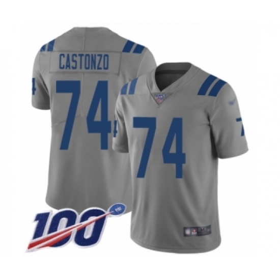 Men's Indianapolis Colts 74 Anthony Castonzo Limited Gray Inverted Legend 100th Season Football Jersey