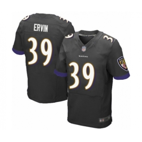 Men's Baltimore Ravens 39 Tyler Ervin Elite Black Alternate Football Jersey
