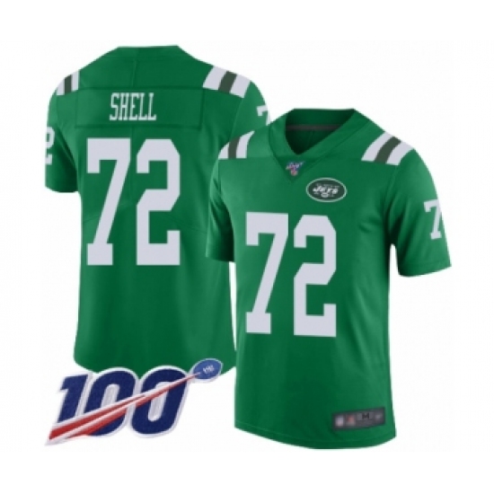 Men's New York Jets 72 Brandon Shell Limited Green Rush Vapor Untouchable 100th Season Football Jersey