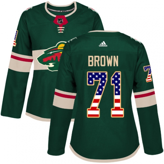 Women's Adidas Minnesota Wild 71 J T Brown Authentic Green USA Flag Fashion NHL Jersey