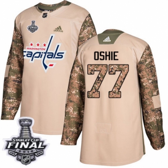 Men's Adidas Washington Capitals 77 T.J. Oshie Authentic Camo Veterans Day Practice 2018 Stanley Cup Final NHL Jersey