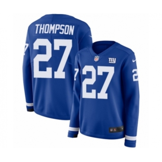 Women's Nike New York Giants 27 Darian Thompson Limited Royal Blue Therma Long Sleeve NFL Jersey