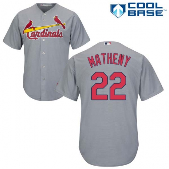 Youth Majestic St. Louis Cardinals 22 Mike Matheny Replica Grey Road Cool Base MLB Jersey